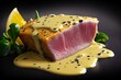 Fresh tuna steak with creamy mustard 