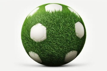 Poster - Green grass, realistic football field, soccer ball, white background. Generative AI