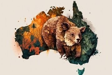 Sticker - Embedded in its fur is a map of Australia and a blazing koala. Tragic natural occurrence. Generative AI