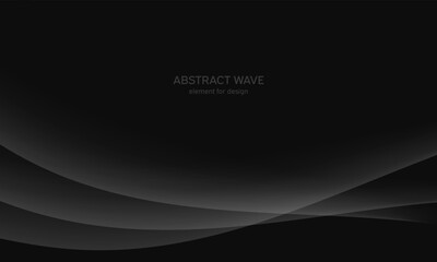 Wall Mural - Abstract black background with smooth gray line, wave. Modern, luxury and fashion backdrop with Smooth Curves, Elegant Design, and Futuristic Style. Black gradient geometric. Vector illustration.