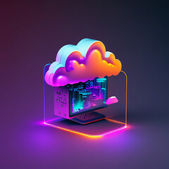 Wall Mural - Cloud connection technology, data transfer cloud computing technology, Business data communication on social network, Cloud computing concept, 4K, 3D, Modern, Colourful.