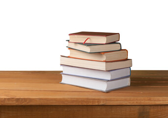 Sticker - Vintage old stack books on a wooden deck