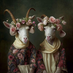 Sticker - Two beautiful goats with flowers on their heads