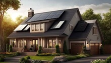 Beautiful New Homes With Solar Panels On The Roof . Frondview Generative Ai