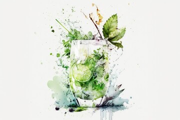 Sticker - Separated from any context, a Mojito cocktail. Generative AI