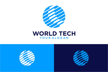 Wall Mural - world logo design with technology