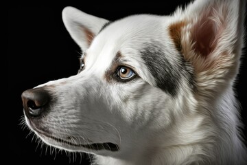 Wall Mural - Puppy white Siberian Husky up close and dirty. Generative AI