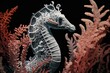 © The 2R Artificiality - Intense close up of a seahorse amongst vibrant coral. Generative AI