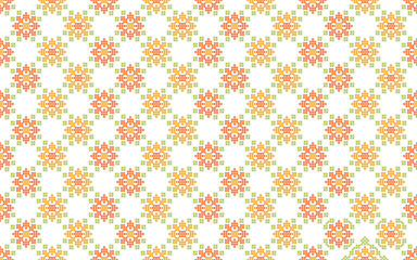 Abstract flower cross stitch natural imitation motif seamless pattern. Red, yellow and green element PNG format with transparent background,for fabric textile ladies dress picnic decoration print