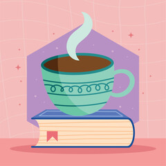 Poster - book with hot coffee cup