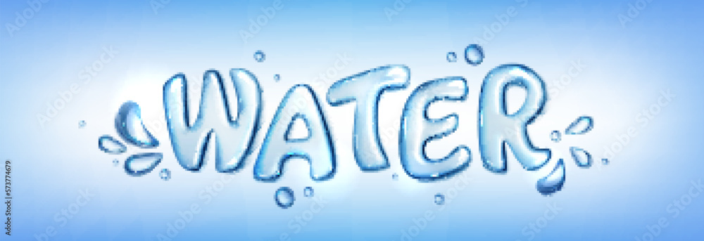 Water Style Writing Realistic water text with splash in vector. 3d bubble font with aqua ...