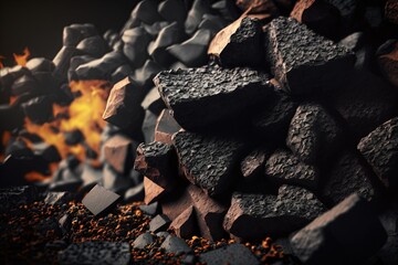 Wall Mural - Background consisting of natural black embers Industrial coals. Volcanic rock power on the planet. Generative AI