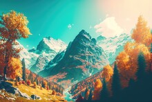 Wonderful Autumnal Vistas In The Mountains. Incredibly Beautiful Natural Scenery. Switzerland's Alps Are A Sight To Behold In The Fall, With Their Vibrant Displays Of Golden And Crimson Foliage. Beaut
