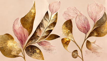 Abstract art botanical pink background vector, Luxury wallpaper with pink and earth tone watercolor. Generative Ai