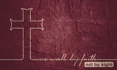 Wall Mural - Christianity concept illustration. Cross and we walk by faith not by sight phrase. Thin line style