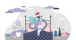 © VectorMine - Sickness temperature patient treatment with pharmacy tiny persons concept, transparent background. Illness feeling with high temperature, virus, fever and flu illustration.