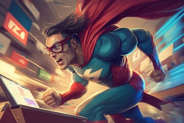 Superhero enhancing website performance with lightning speed, Generative AI