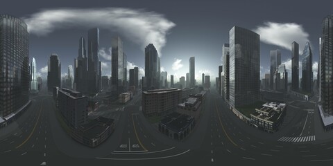 Wall Mural - City panorama, cityscape. HDRI, environment map , Round panorama, spherical panorama, equidistant projection, panorama 360