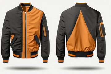 Wall Mural - Blank Black and Orange varsity bomber jacket isolated Generative AI