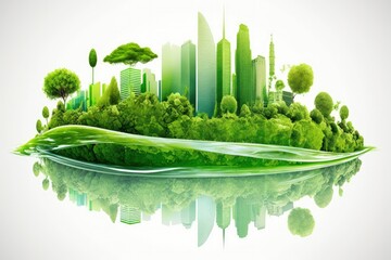 green eco city as a backdrop for an ecological message. sustainable urban environment, renewable ene