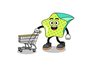 Poster - Cartoon of shooting star holding a shopping trolley