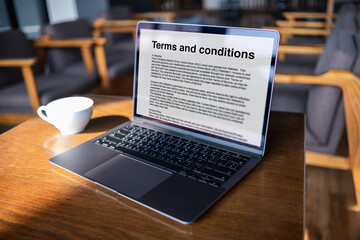 Terms and conditions text in a legal agreement or document about the service of an agreement computer office terms and conditions website
