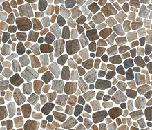 Seamless Background Of Stone Road Or Wall. Infinitely Repeating Cobblestone And Pebbles. Texture For The Design Of The Facade Or Plinth