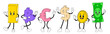© Arhipteia - Cute funny banknotes and coins humanized characters showing various money and finance concept cartoon vector Illustrations. Dollar, Euro, Gold bar in cartoon groovy style. Humanlike branding mascots