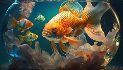 Wall Mural - The bright hues and intricate patterns of fancy goldfish