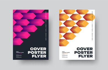 Wall Mural - vector cover with pink, orange geometric illustration, gradient shape on white, black background.