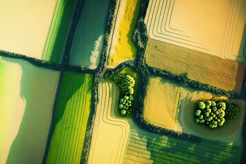 Wall Mural - Aerial view of agricultural fields. Photo generative AI