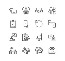 Wall Mural - Set of b2b related icons, business to business, business collaboration and linear variety vectors.