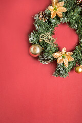 Poster - Christmas wreath on red