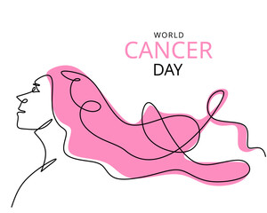 Wall Mural - One single line of cancer day background isolated on white background.