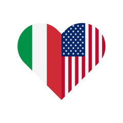 Wall Mural - unity concept. heart shape icon of italy and united states flags. vector illustration isolated on white background