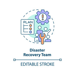 Disaster recovery team concept icon. Effective disaster recovery plan abstract idea thin line illustration. Isolated outline drawing. Editable stroke. Arial, Myriad Pro-Bold fonts used