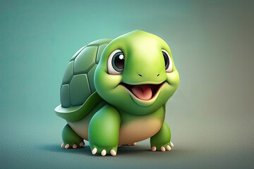 Wall Mural - Cute 3D of turtle character. Generative AI