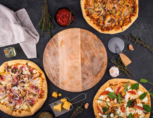 Wall Mural - Assortment of various type of Italian pizza