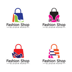 Female woman lady girl high heel shoe shopping bag store logo design vector