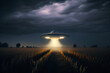 Ufo hovering over the field at night. Ai generative