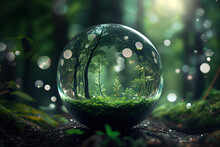 Forest In Summer Seen In A Glass Ball. Ai Generative.