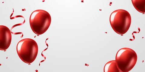 Celebration background with beautifully arranged red balloons. 3DVector illustration design