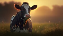 Black White Pattern Cow With Morning Light, Generative Ai