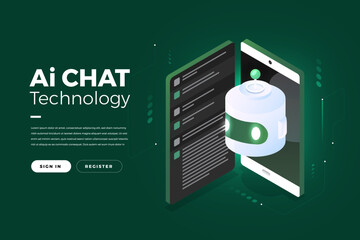 Artificial Intelligence open chat. AI conversation with robot and machine learning.Vector illustration. 