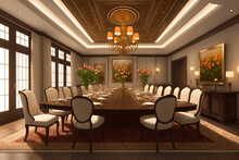 Opulent Dining Hall Showcasing Classic European Design, AI Generated
