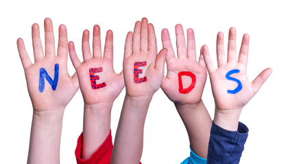 Wall Mural - Children Hands Building Word Creative, Isolated Background