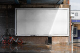 Fototapeta  - Blank billboard sign mockup in the urban environment, on the facade, empty space to display your advertising or branding campaign