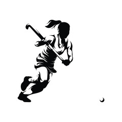 Wall Mural - Woman Field Hockey Silhouette Vector Illustration