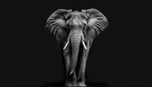  An Elephant Standing In The Dark With Its Tusks Curled Up And Tusks Curled Up In The Back Of Its Head,.  Generative Ai