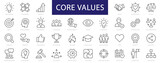 Fototapeta  - Core Values thin line icons set. Core Values, Integrity, Innovation, Growth, Goal, Trust, Teamwork, Customers, Ethics, Motivation, Vision editable stroke icon. Vector